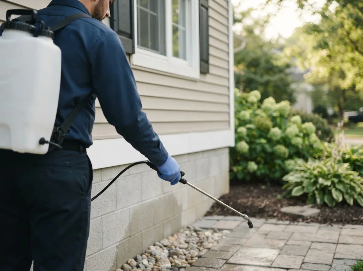 Pest control technician inspecting a home in Bowdon, GA
